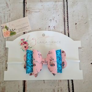 Xl Pink Flower with teal Glitter